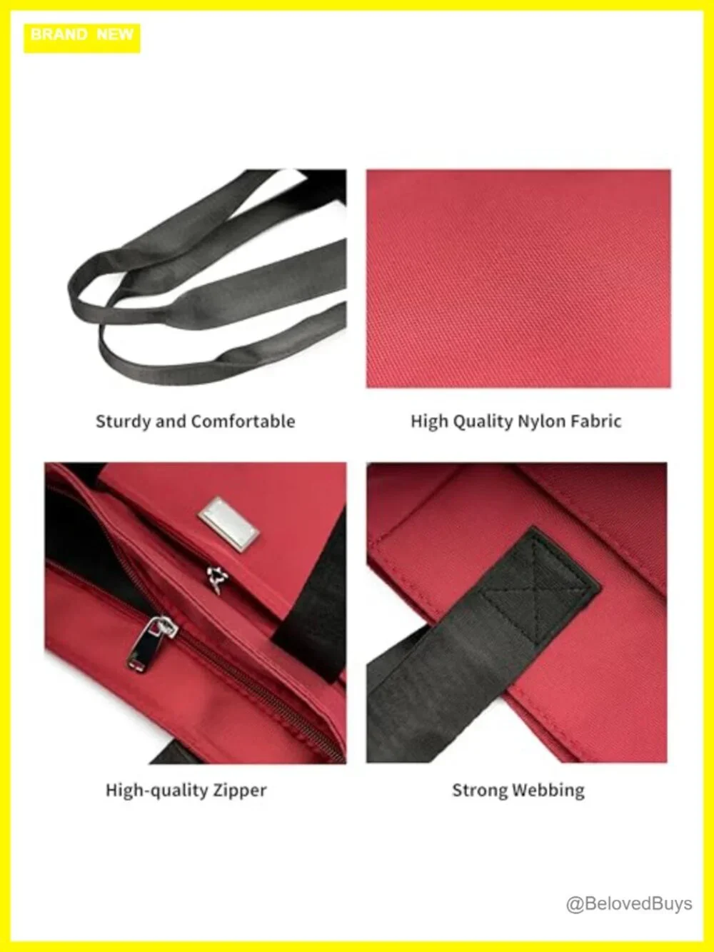 Nylon Tote Bag with Multiple Pockets Waterproof Shoulder Bag Work Travel